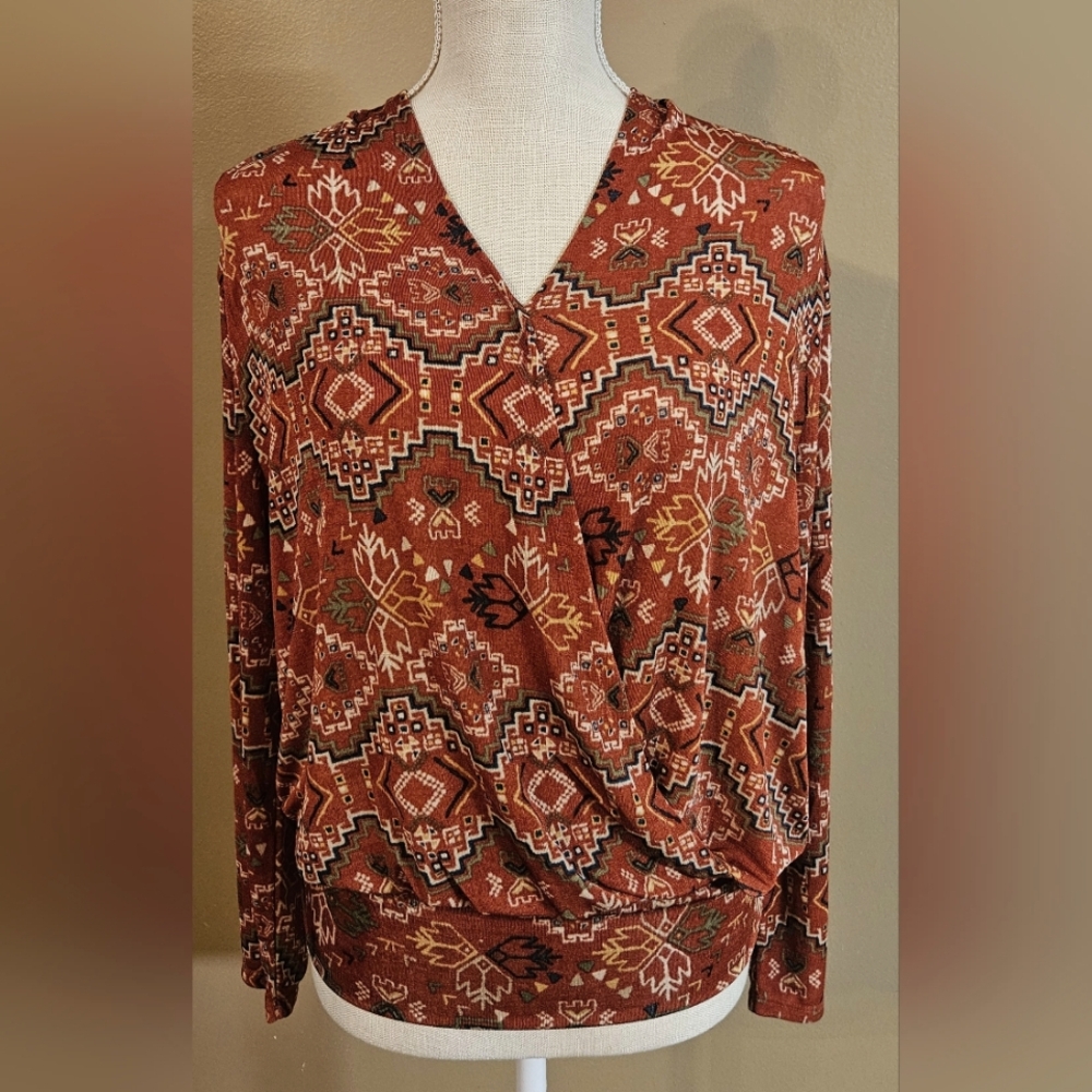 Cato Women's Rust Geometric Print Blouse